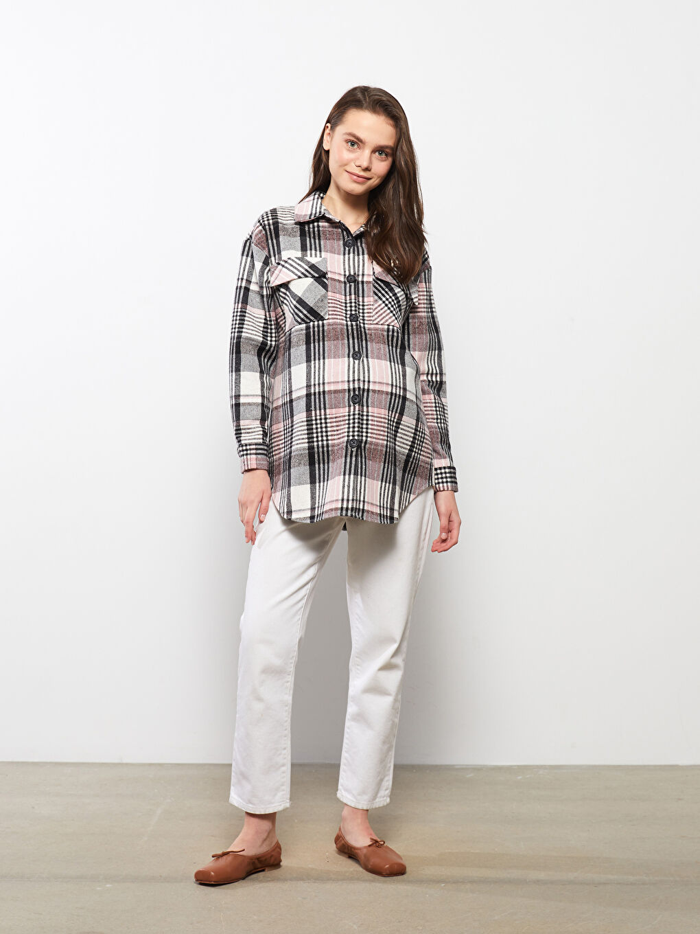 LC Waikiki Plaid Long Sleeve Flannel Maternity Shirt Jacket -W2DE55Z8-LNQ