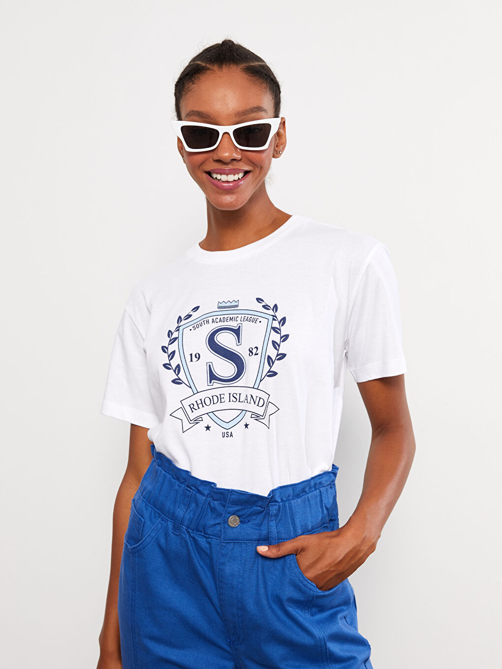 Crew Neck Printed Short Sleeve Cotton Women's T-shirt-2