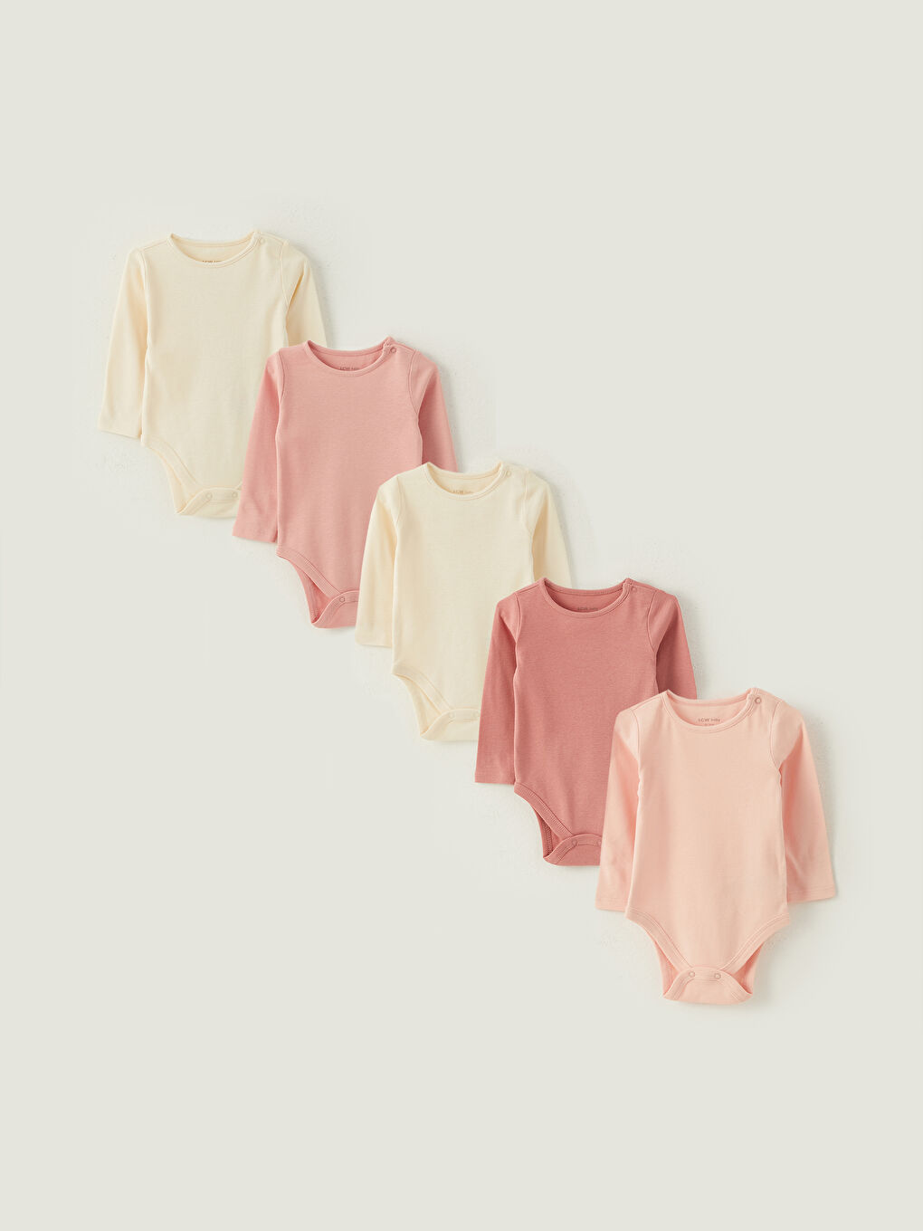 Crew Neck Long Sleeve Basic Baby Girl Body with Snap Crotch 5-Pack