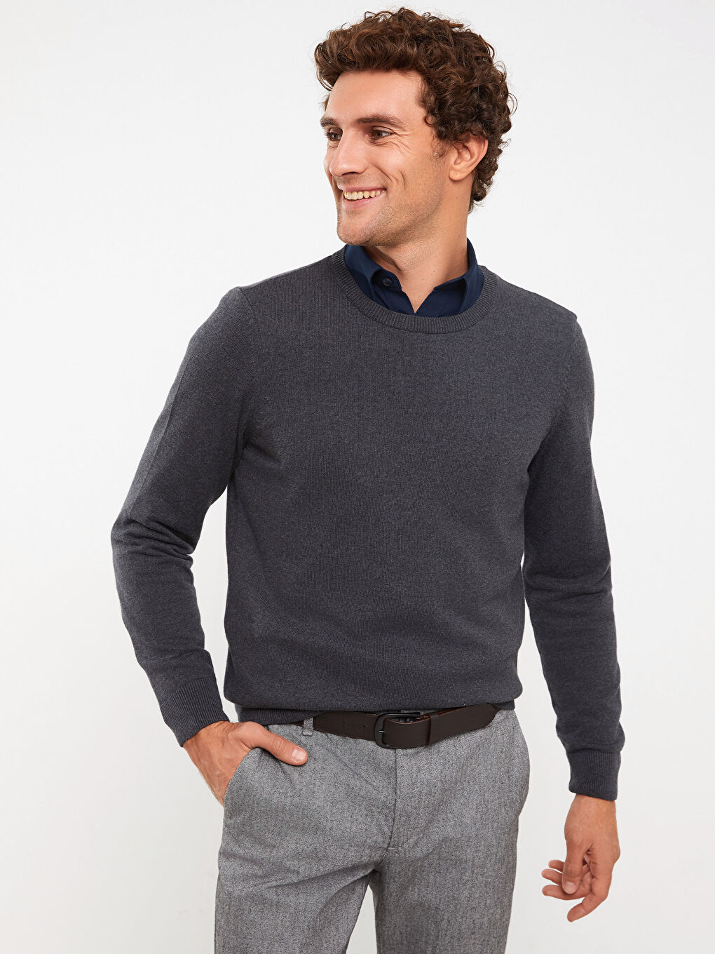 Antrasit Bisiklet Yaka Erkek Triko Kazak-1