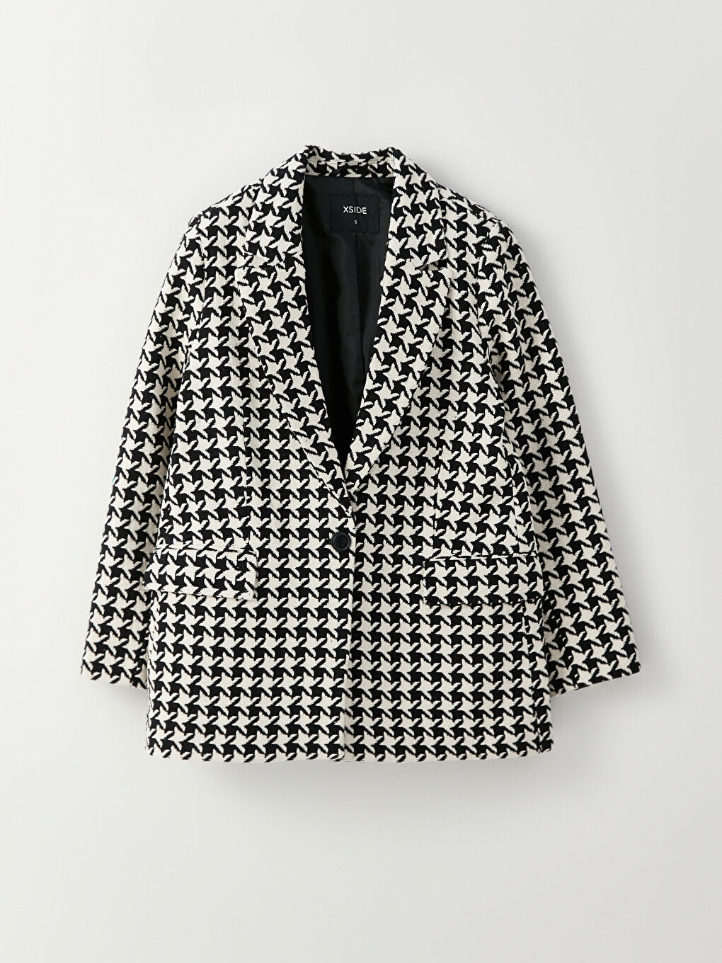 Siyah Kazayağı Desenli Uzun Kollu Kadın Tüvit Blazer Ceket-10