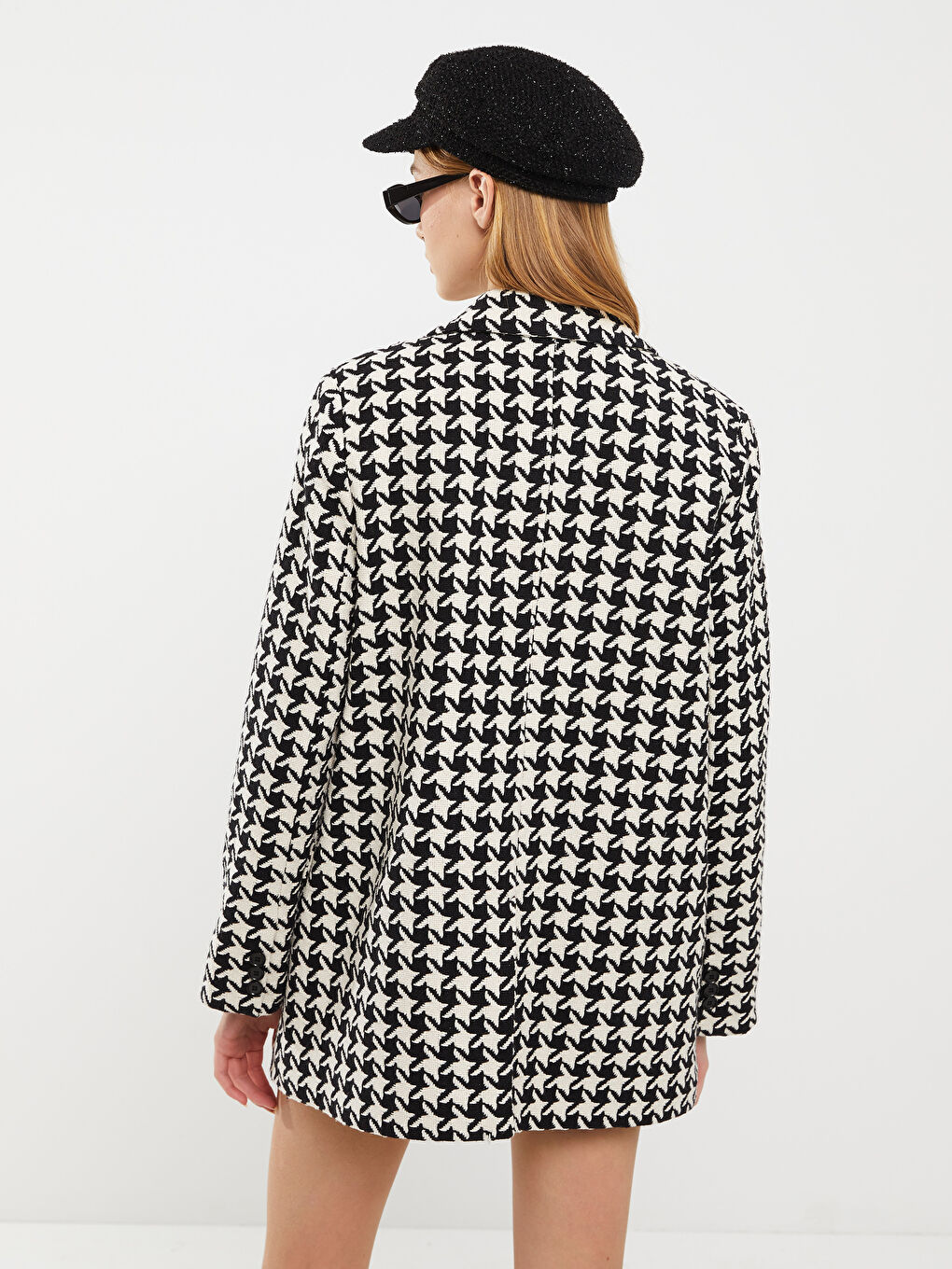 Siyah Kazayağı Desenli Uzun Kollu Kadın Tüvit Blazer Ceket-8