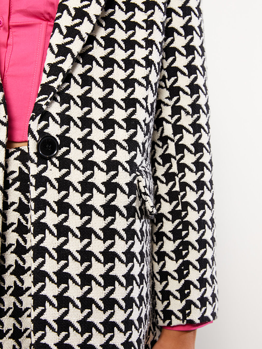 Siyah Kazayağı Desenli Uzun Kollu Kadın Tüvit Blazer Ceket-7