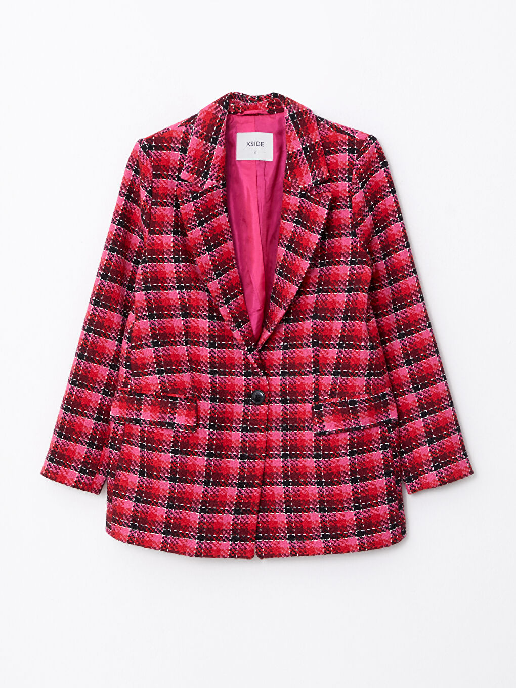 Plaid Long Sleeve Tweed Women's Blazer Jacket-5