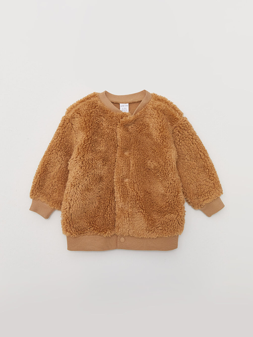 Crew Neck Long Sleeve Plush Baby Boy Cardigan