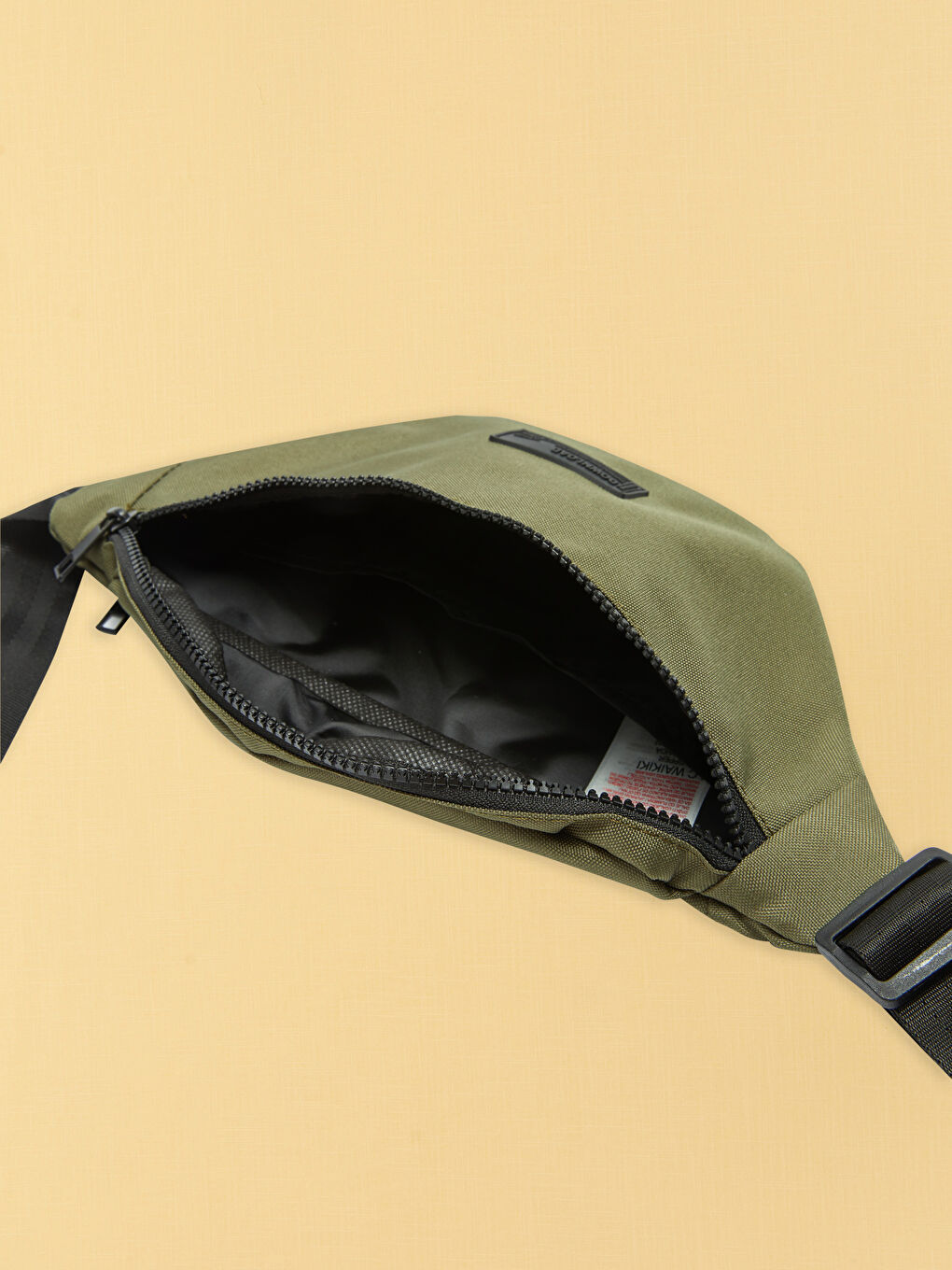 Haki Etiket Detaylı Erkek Bel Çantası-5