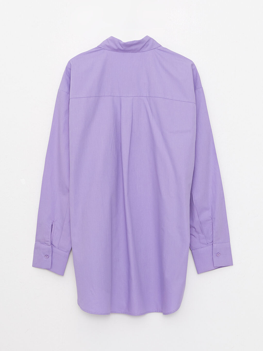 Lila Önden Düğme Kapamalı Düz Uzun Kollu Poplin Kadın Gömlek-6