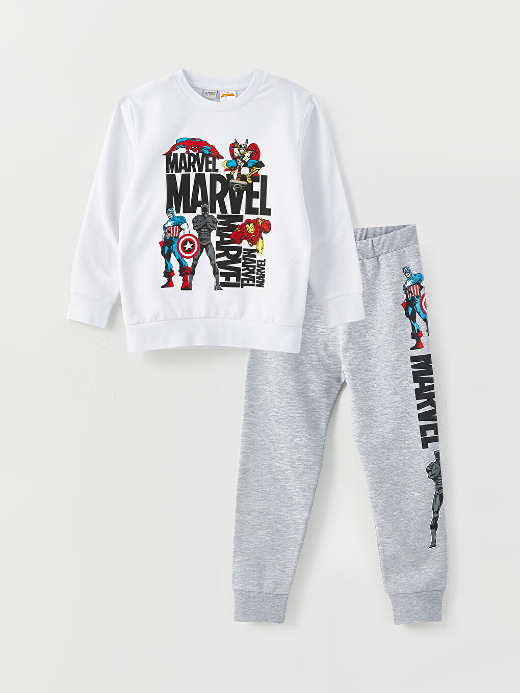LCW Kids Crew Neck Marvel Printed Long Sleeve Boys Sweatshirts and Sweatpants -W2DF37Z4-R9K