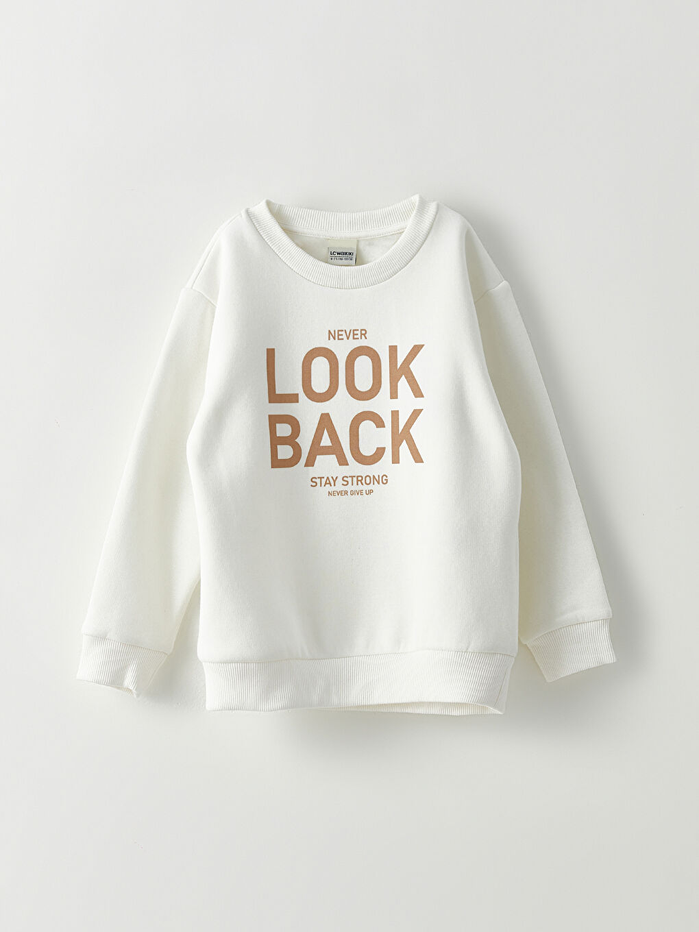 Ekru Bisiklet Yaka Baskılı Uzun Kollu Erkek Çocuk Sweatshirt