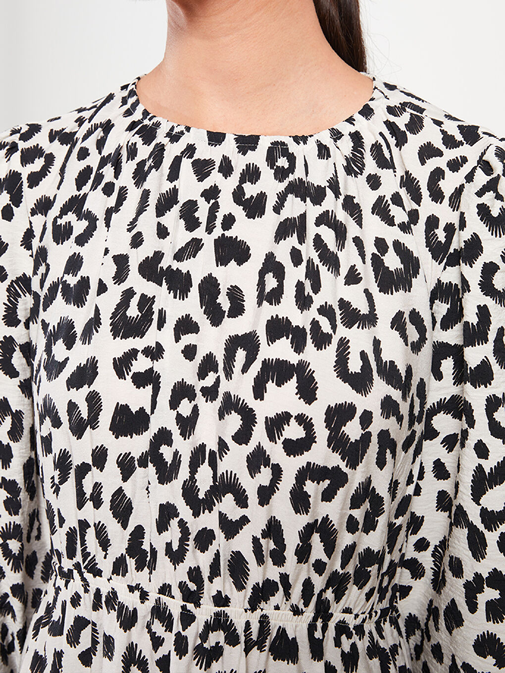 Crew Neck Patterned Long Sleeve Women's Dress-3