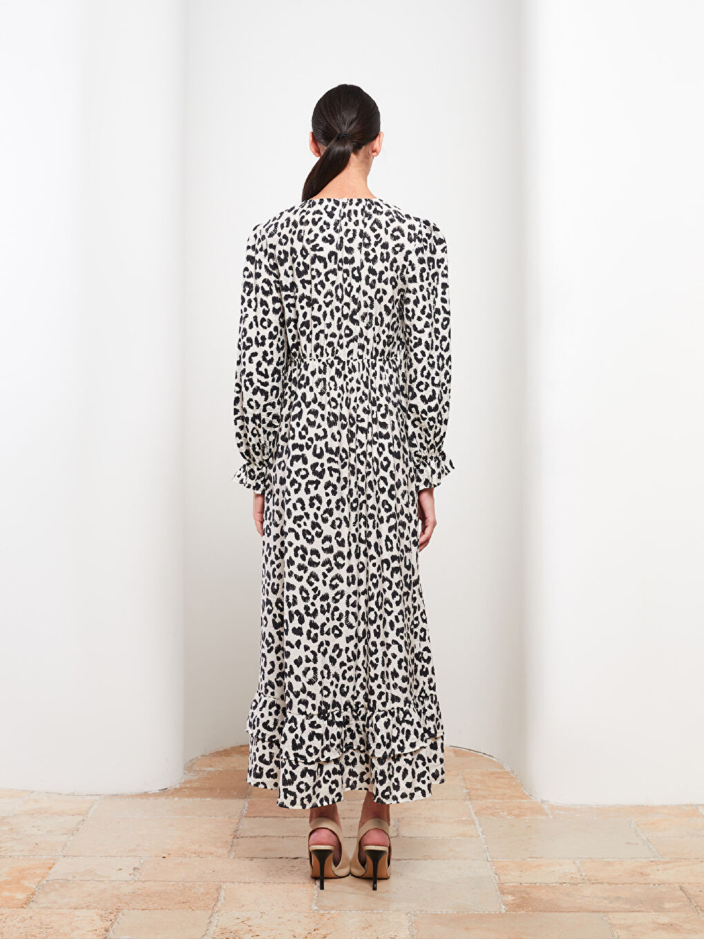 Crew Neck Patterned Long Sleeve Women's Dress-4