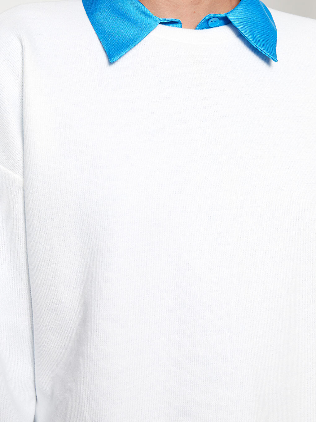 Ekru Bisiklet Yaka Düz Uzun Kollu Kadın Sweatshirt-2