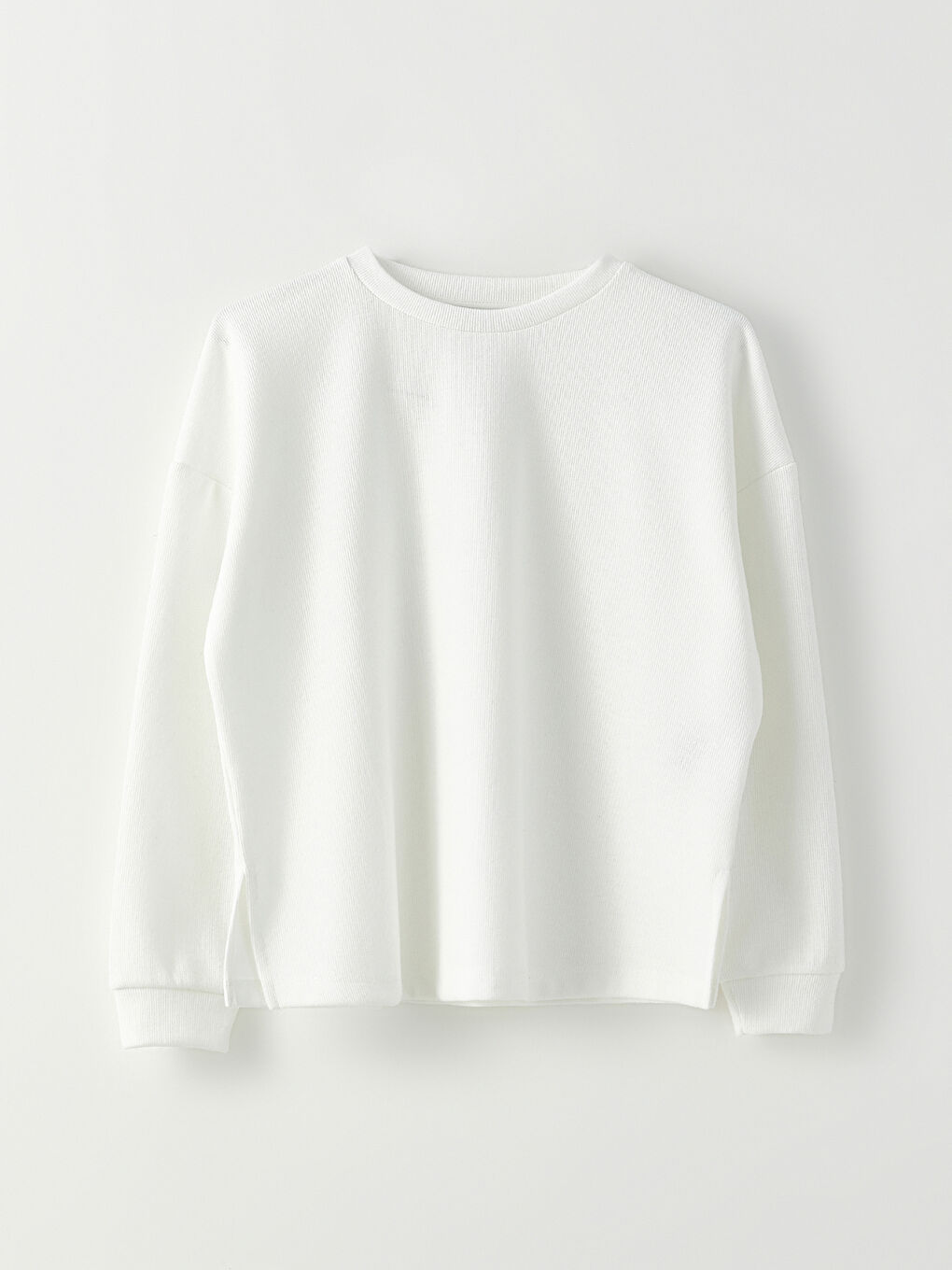 Ekru Bisiklet Yaka Düz Uzun Kollu Kadın Sweatshirt-4