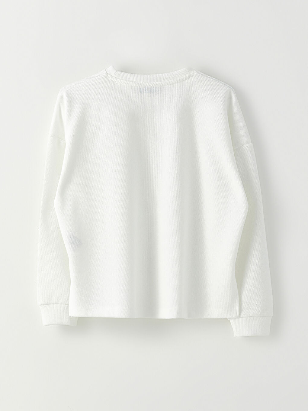 Ekru Bisiklet Yaka Düz Uzun Kollu Kadın Sweatshirt-5