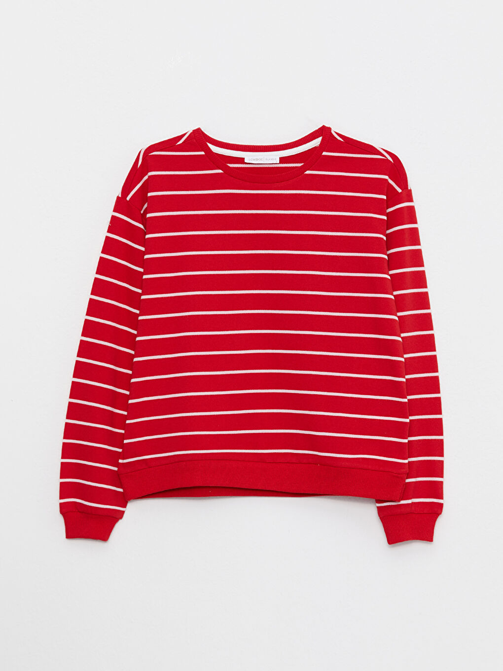 Kırmızı Bisiklet Yaka Çizgili Uzun Kollu Kadın Sweatshirt-5