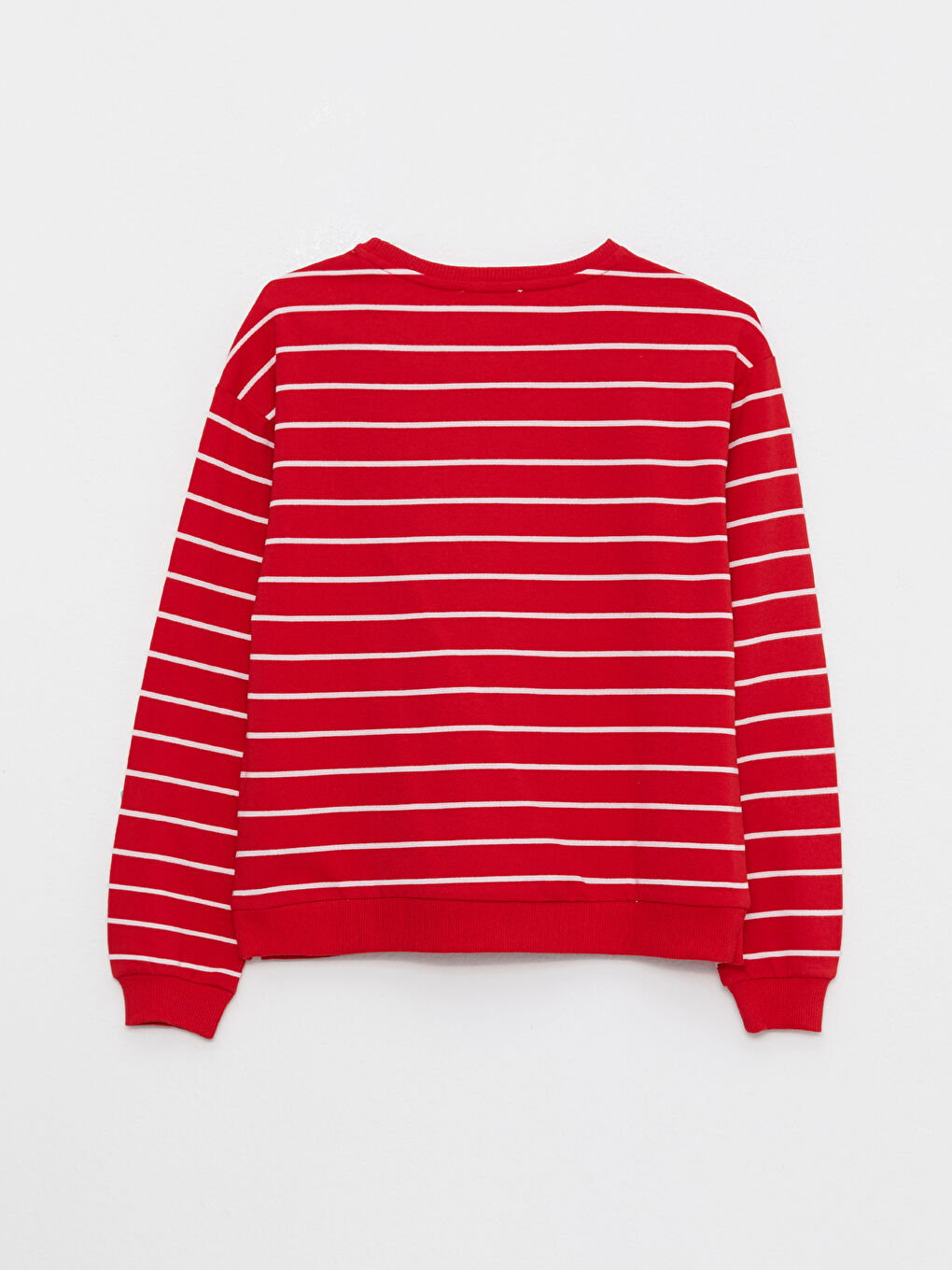 Kırmızı Bisiklet Yaka Çizgili Uzun Kollu Kadın Sweatshirt-6