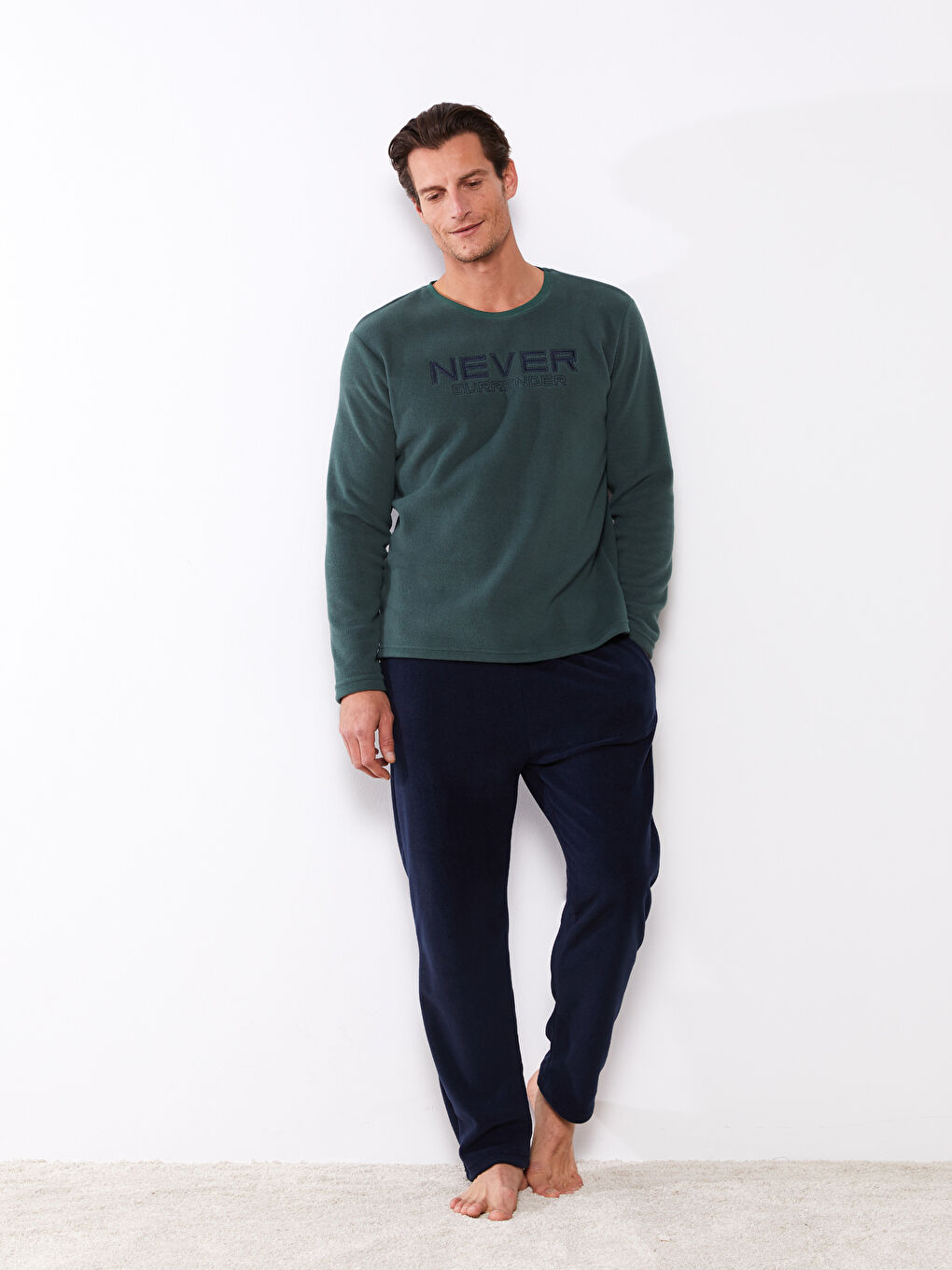 Lacivert Standart Kalıp Polar Erkek Pijama Takımı