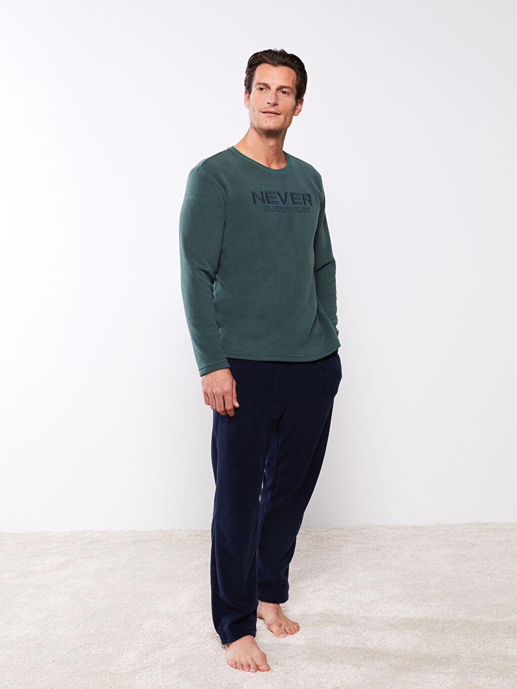 Lacivert Standart Kalıp Polar Erkek Pijama Takımı-1