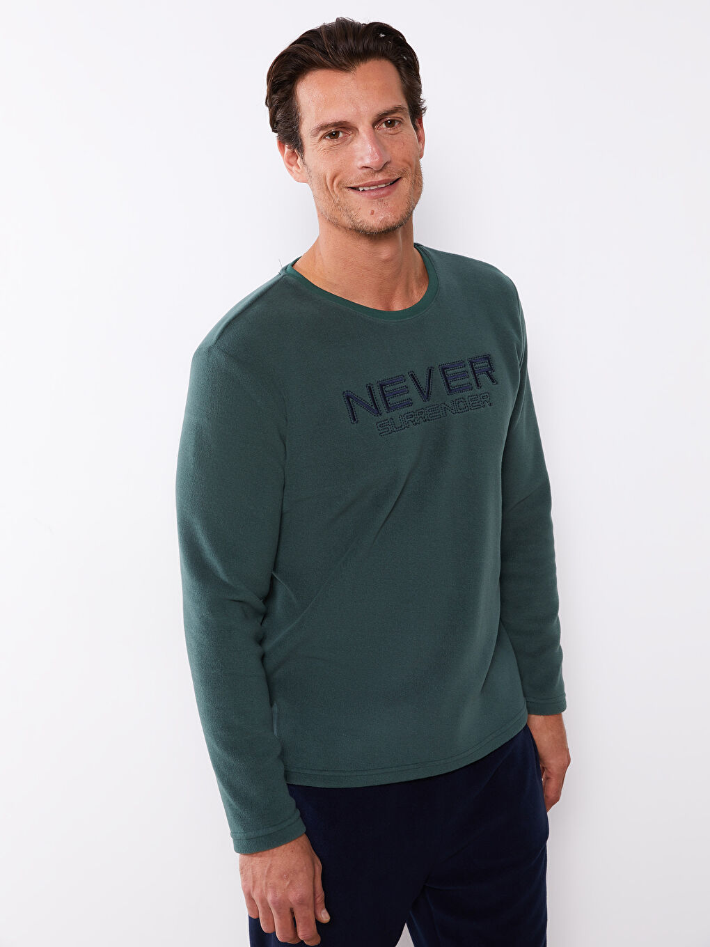 Lacivert Standart Kalıp Polar Erkek Pijama Takımı-2