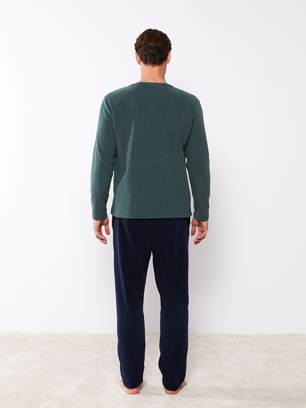 Lacivert Standart Kalıp Polar Erkek Pijama Takımı-4