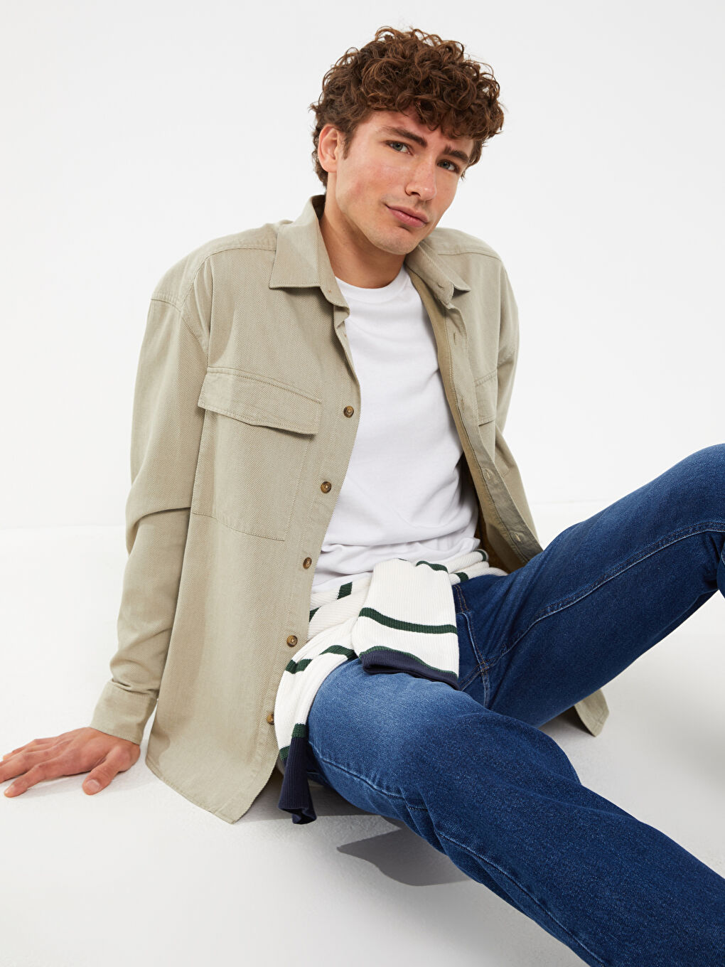 Relaxed Fit Long Sleeve Men's Shirt Jacket