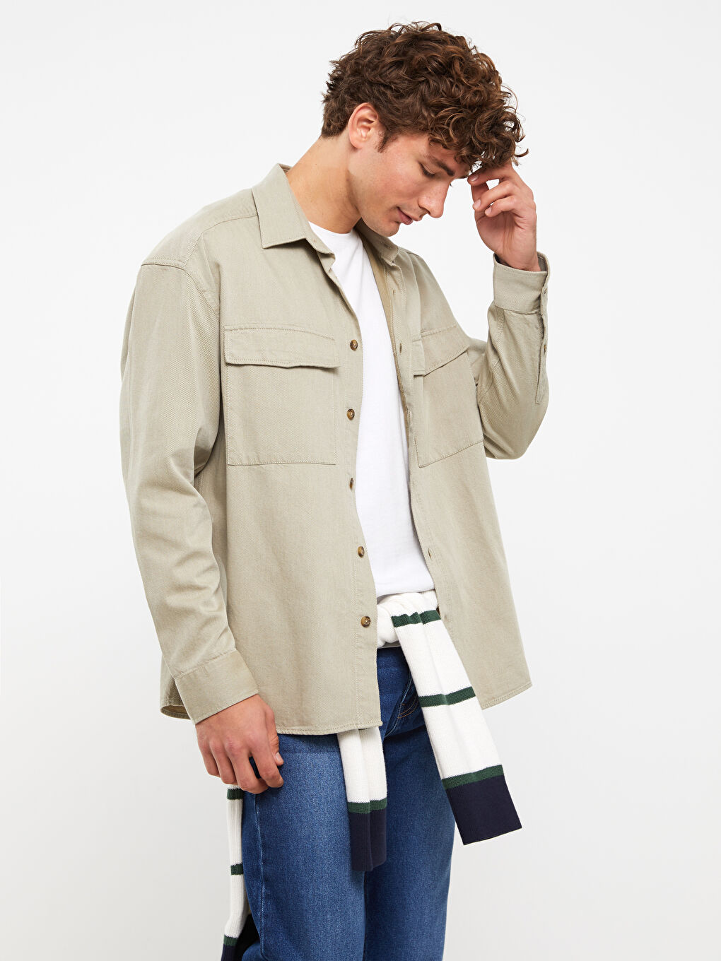 Relaxed Fit Long Sleeve Men's Shirt Jacket-2