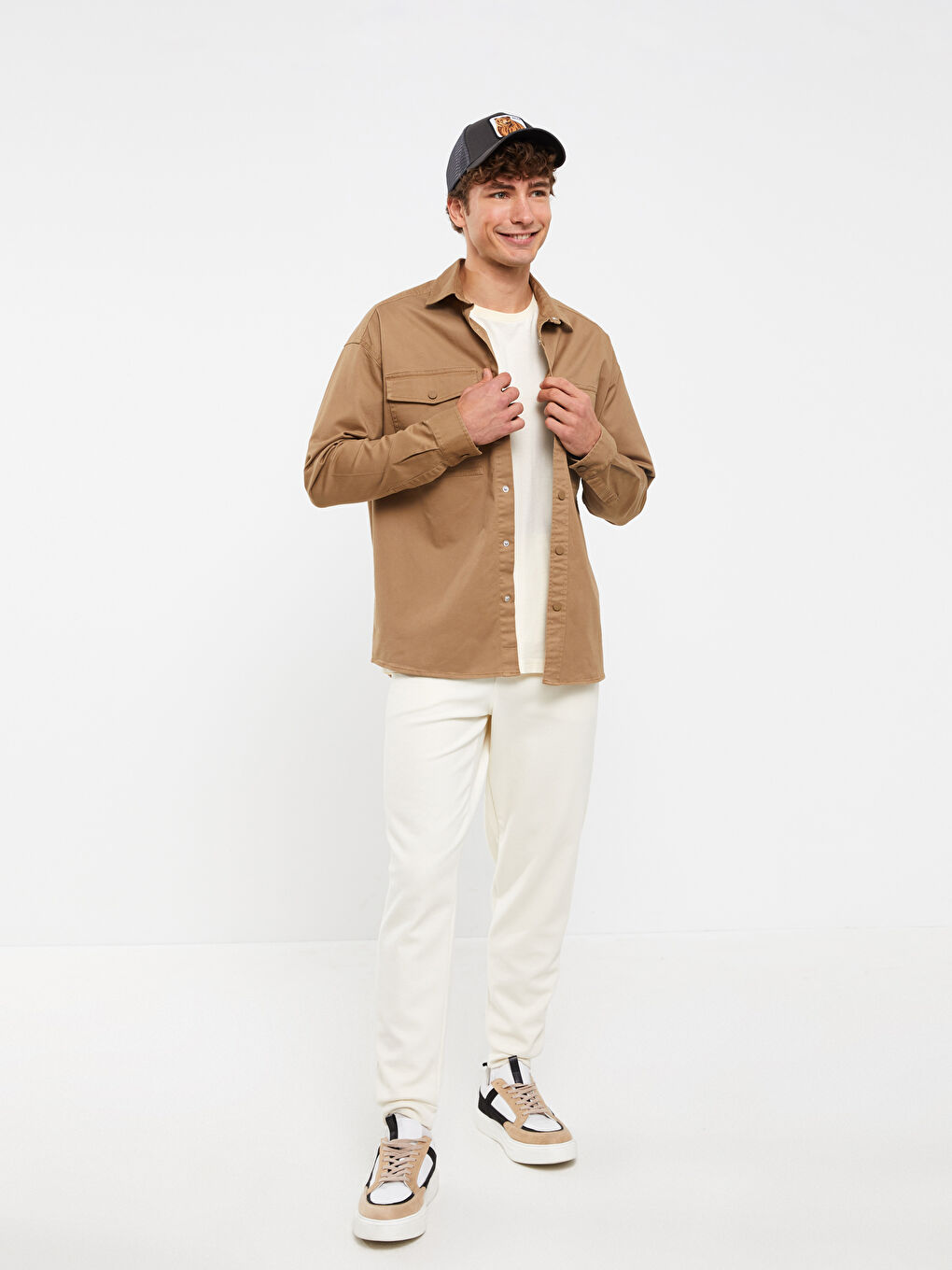 Relaxed Fit Long Sleeve Twill Men's Shirt Jacket-1