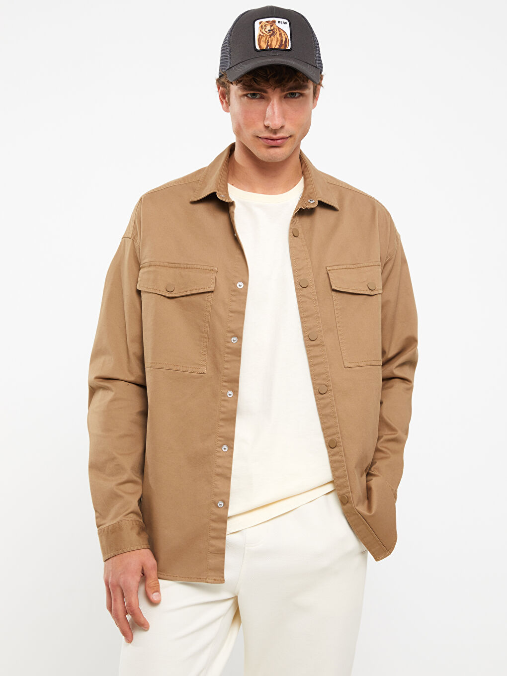 Relaxed Fit Long Sleeve Twill Men's Shirt Jacket-2