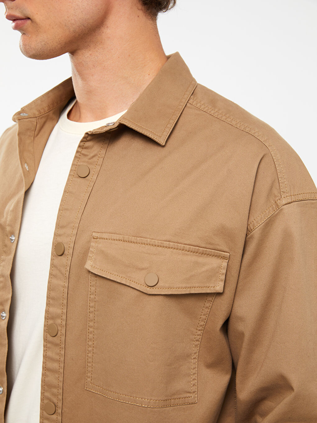 Relaxed Fit Long Sleeve Twill Men's Shirt Jacket-3