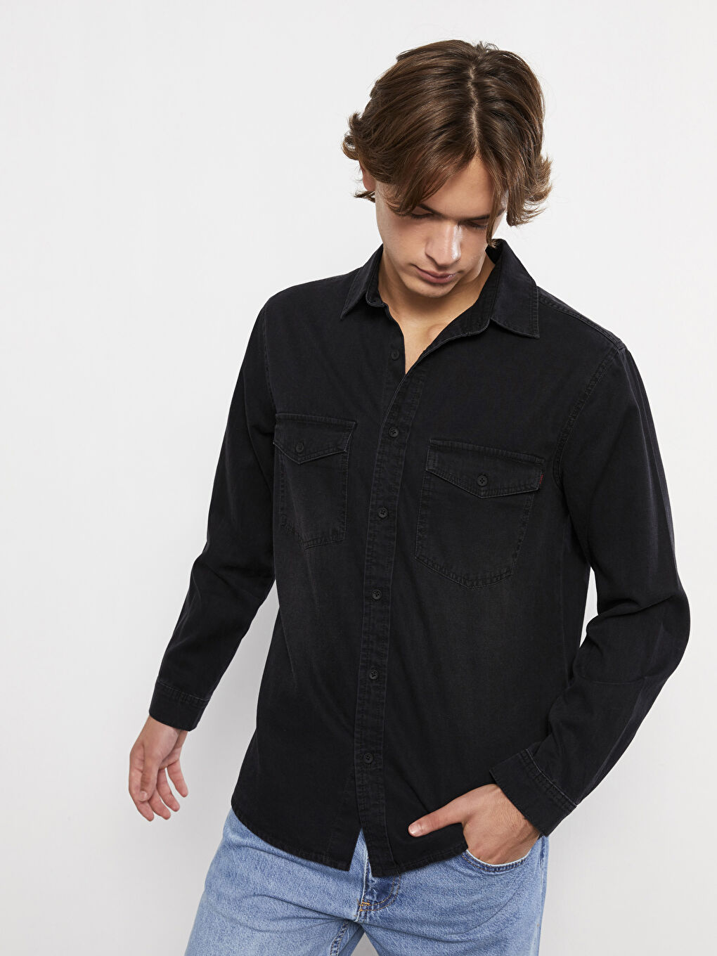 Regular Fit Long Sleeve Men's Denim Shirt