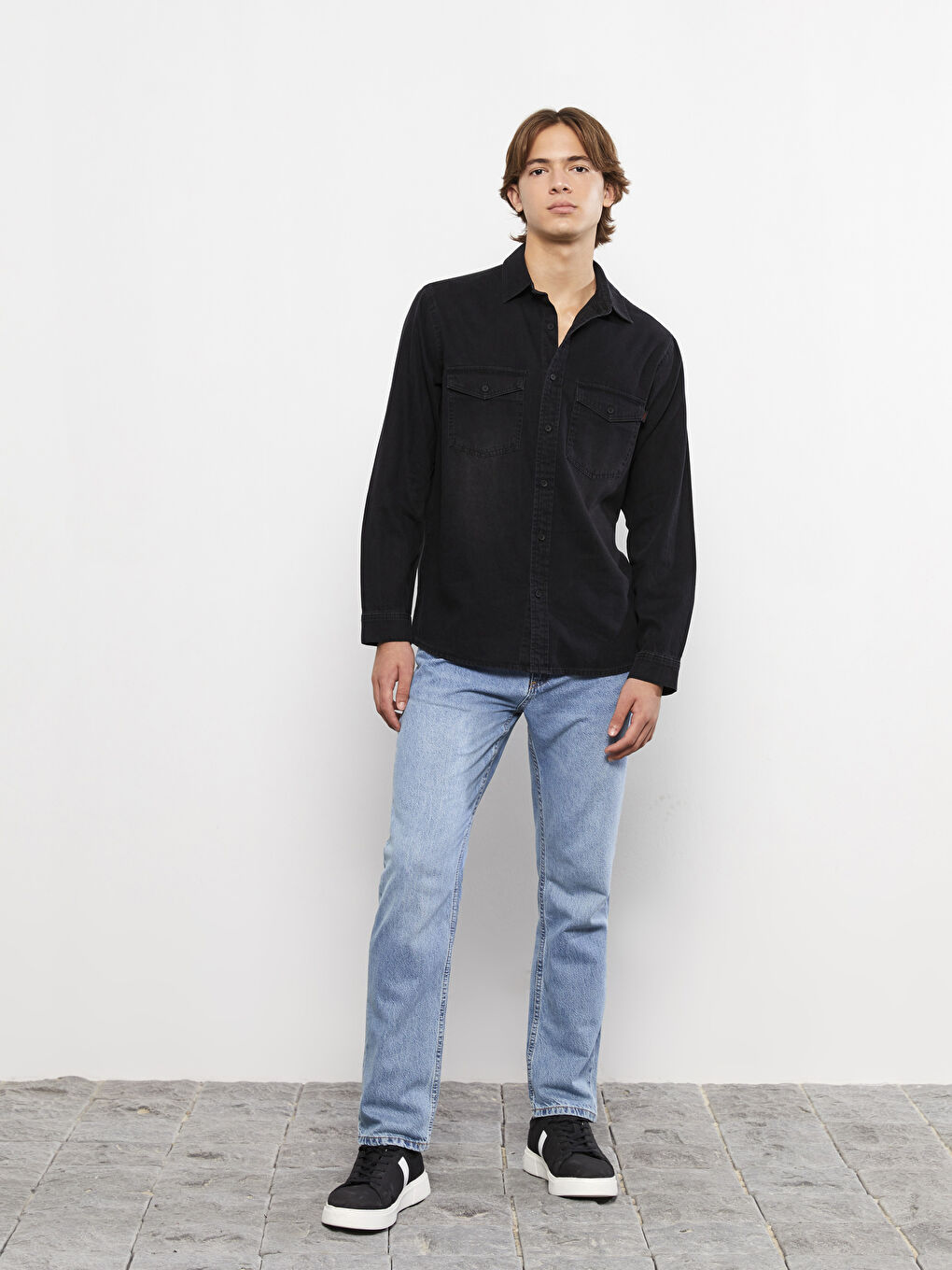 Regular Fit Long Sleeve Men's Denim Shirt-2