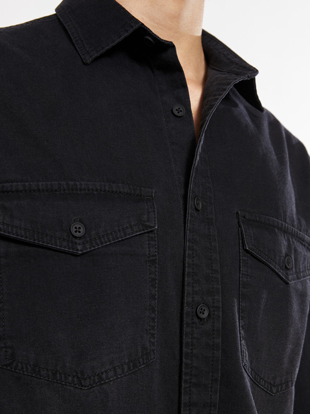 Regular Fit Long Sleeve Men's Denim Shirt-3