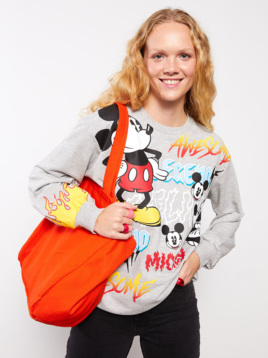 Crew Neck Mickey Mouse Printed Long Sleeve Women's Sweatshirt