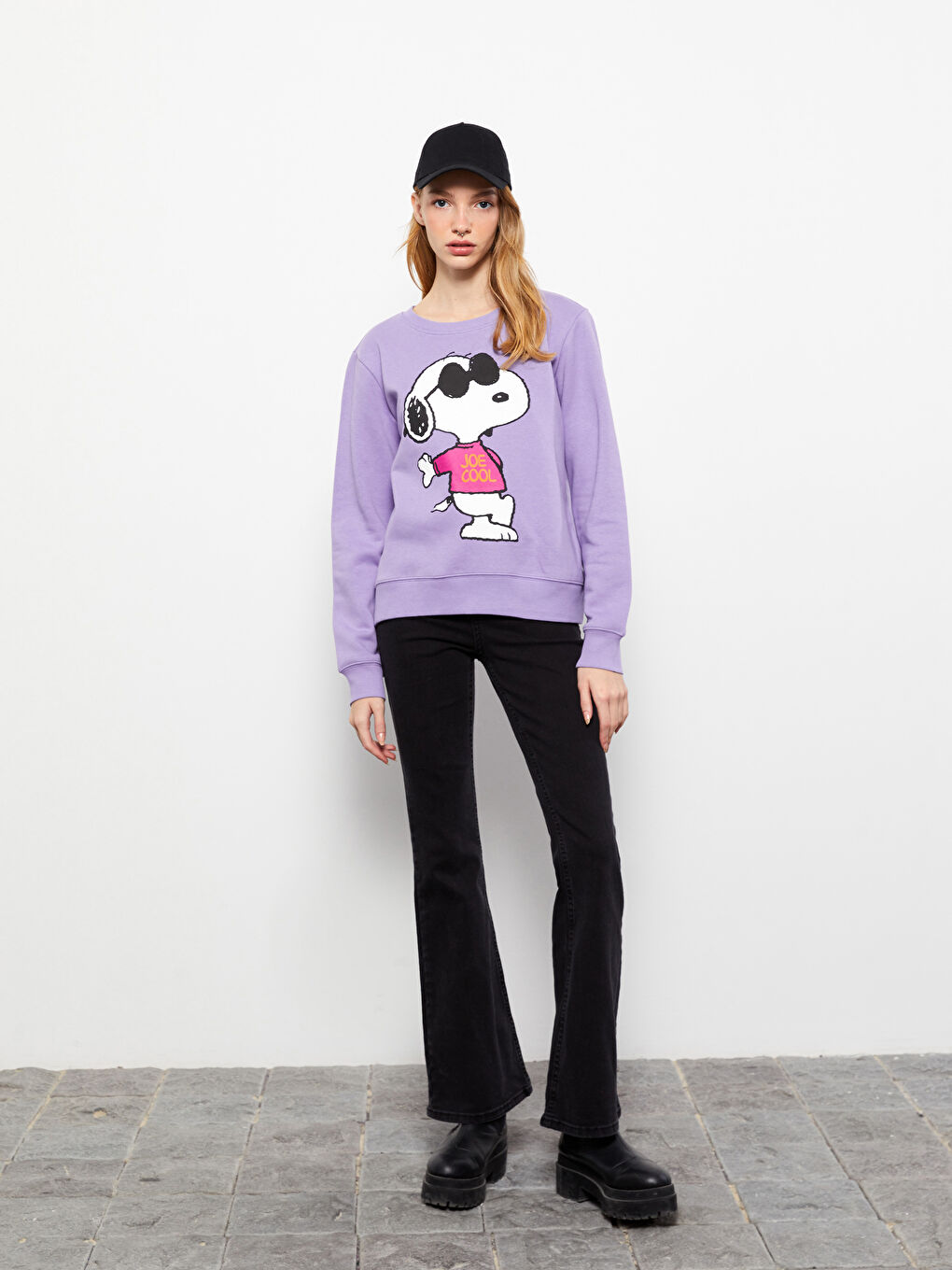 XSIDE Lila Bisiklet Yaka Snoopy Baskılı Uzun Kollu Kadın Sweatshirt - 2