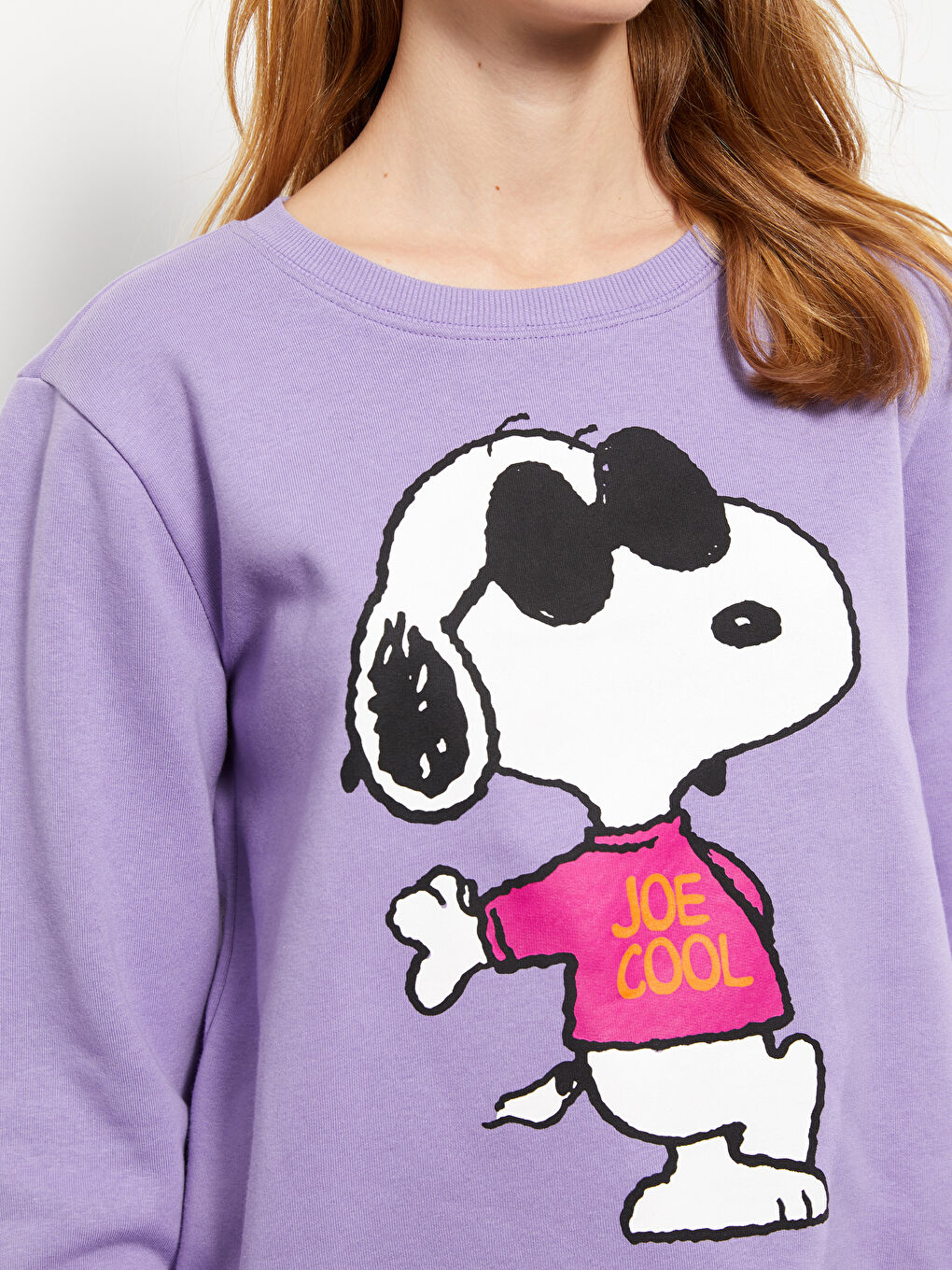 XSIDE Lila Bisiklet Yaka Snoopy Baskılı Uzun Kollu Kadın Sweatshirt - 3