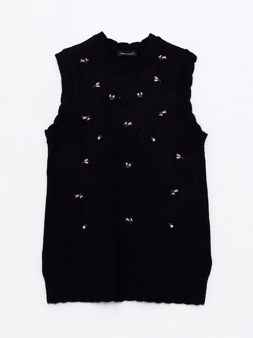 Siyah Bisiklet Yaka Nakışlı Kadın Triko Süveter-4