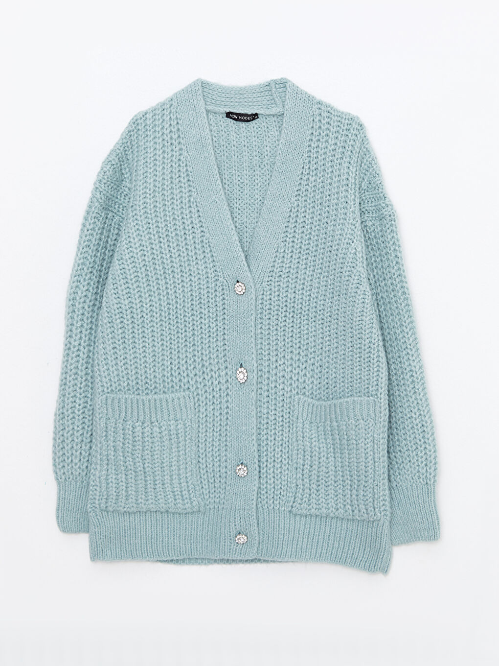 Yeşil V Yaka Oversize Kadın Triko Hırka-5