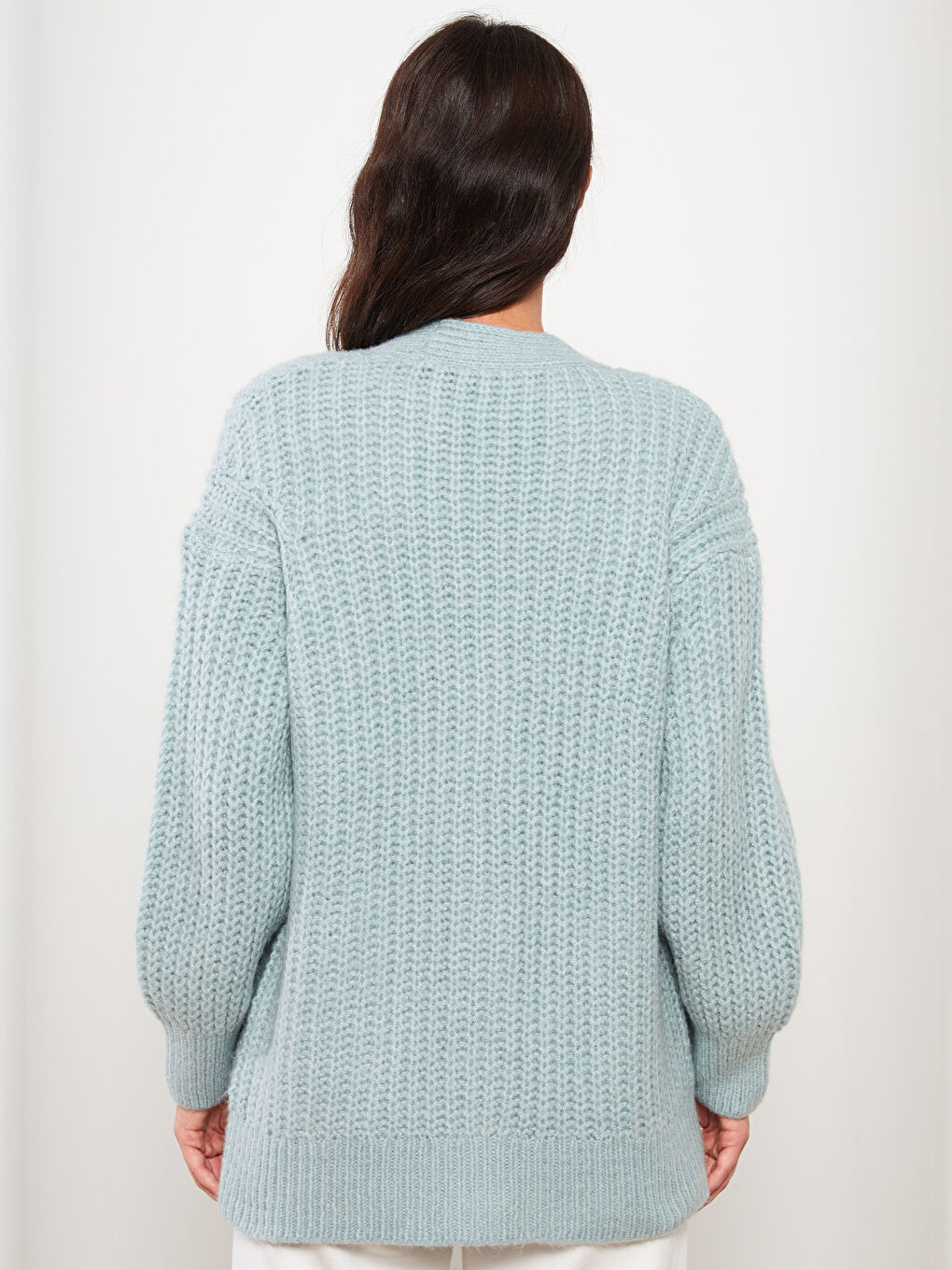 Yeşil V Yaka Oversize Kadın Triko Hırka-4