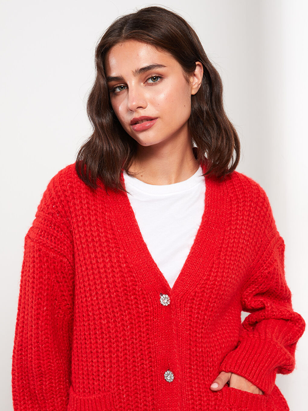 V Neck Oversize Women's Knitwear Cardigan-1