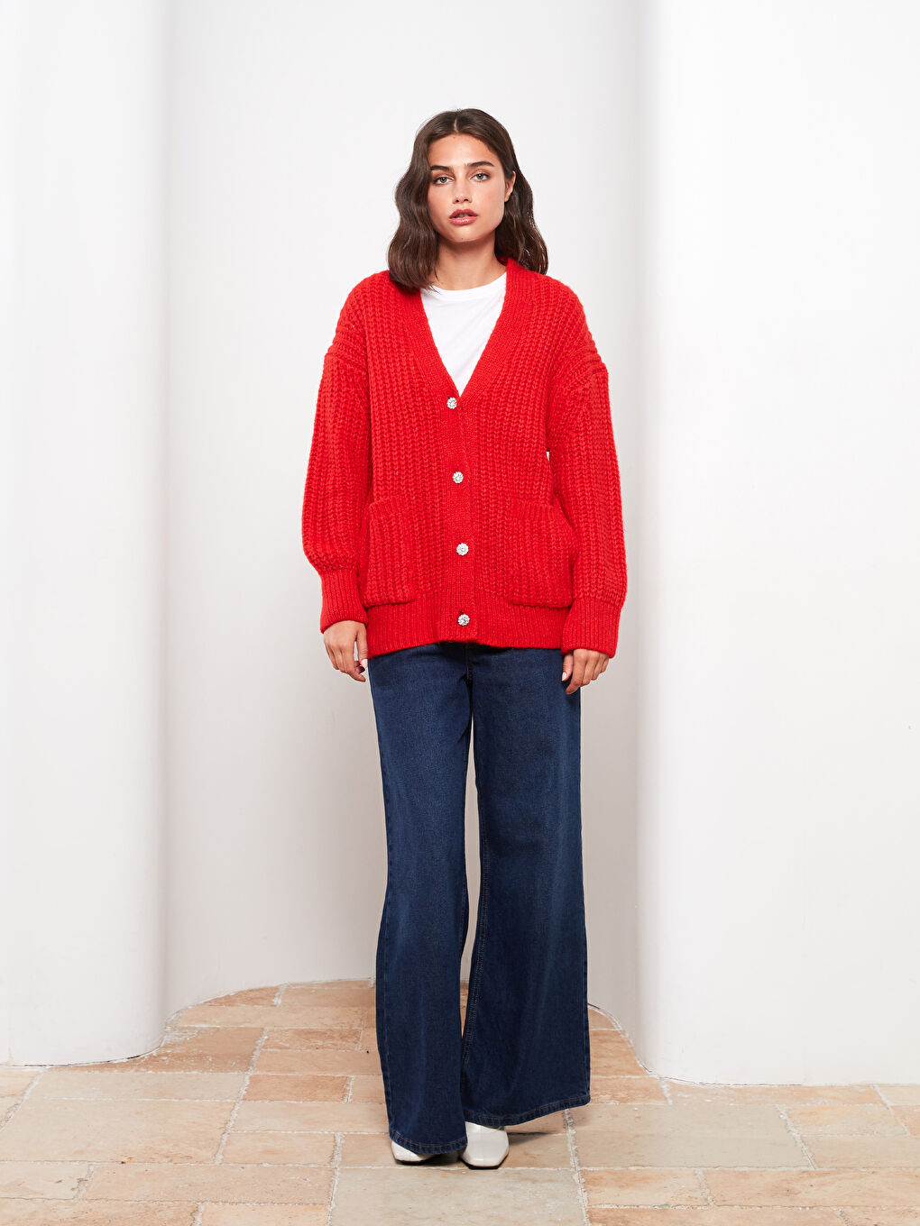 V Neck Oversize Women's Knitwear Cardigan-2