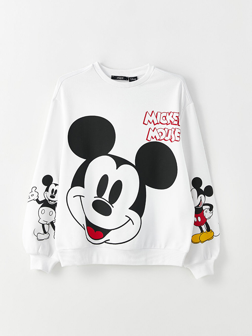 Ekru Bisiklet Yaka Mickey Mouse Baskılı Uzun Kollu Kadın Sweatshirt-5