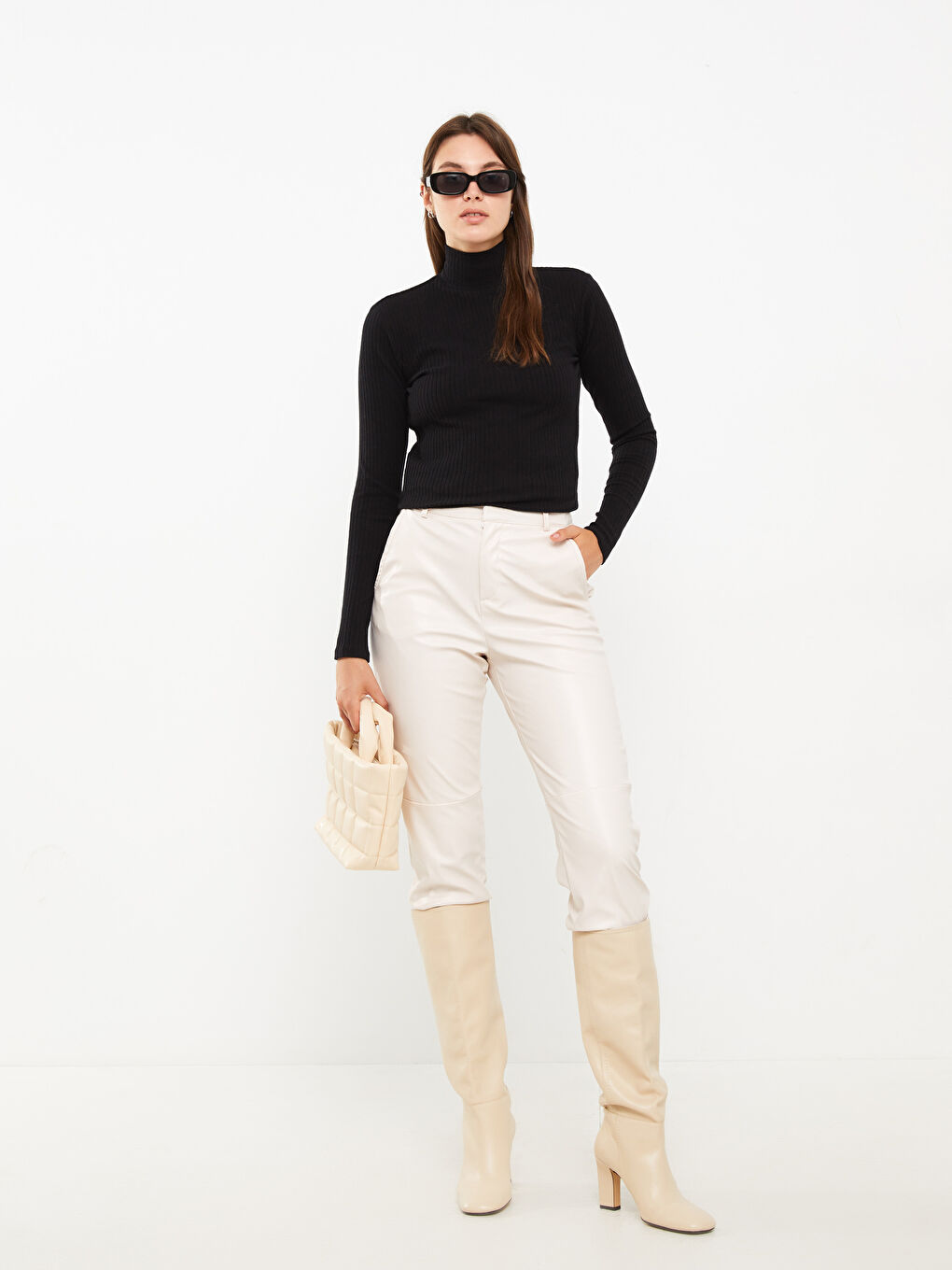 Funnel Neck Plain Long Sleeve Women's Body