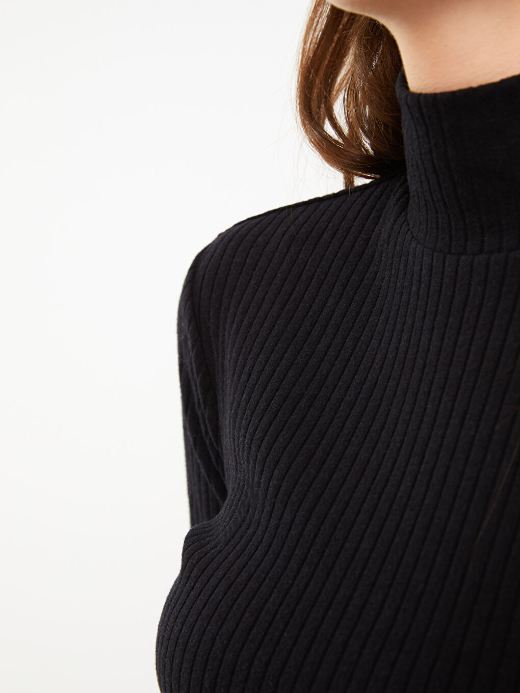 Funnel Neck Plain Long Sleeve Women's Body-2