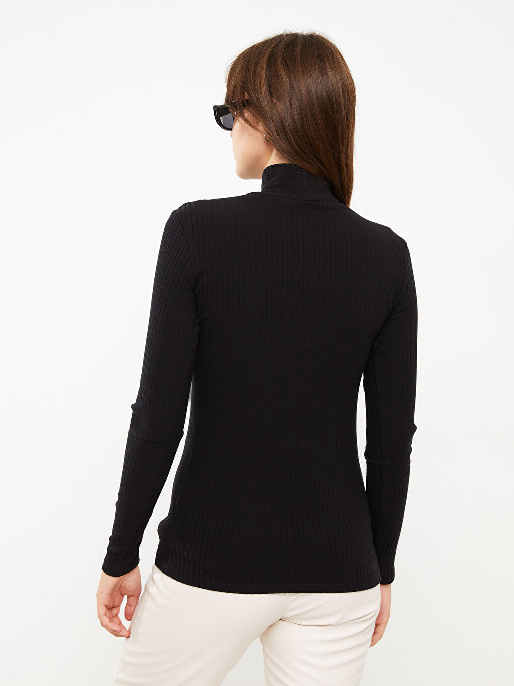Funnel Neck Plain Long Sleeve Women's Body-3