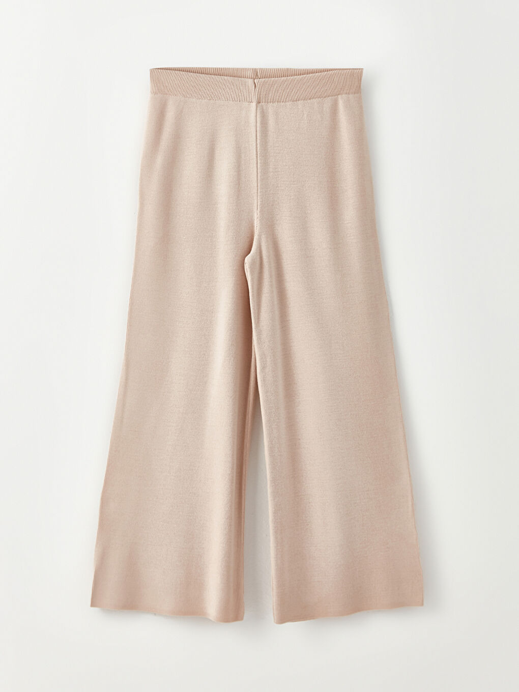 Bej Kadın Beli Lastikli Düz Triko Pantolon-5