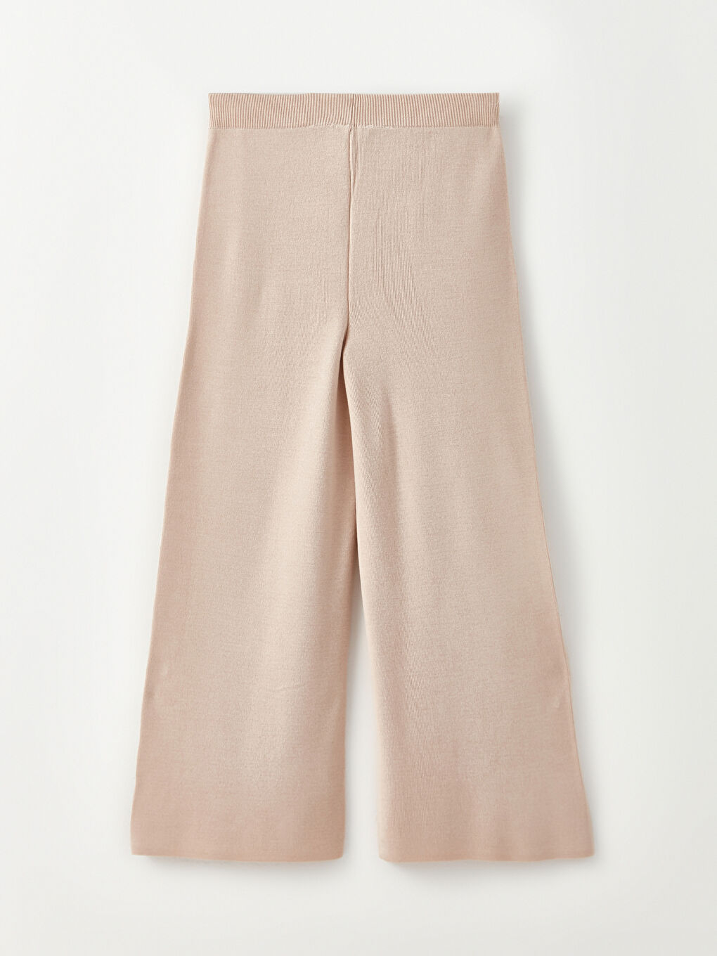 Bej Kadın Beli Lastikli Düz Triko Pantolon-6