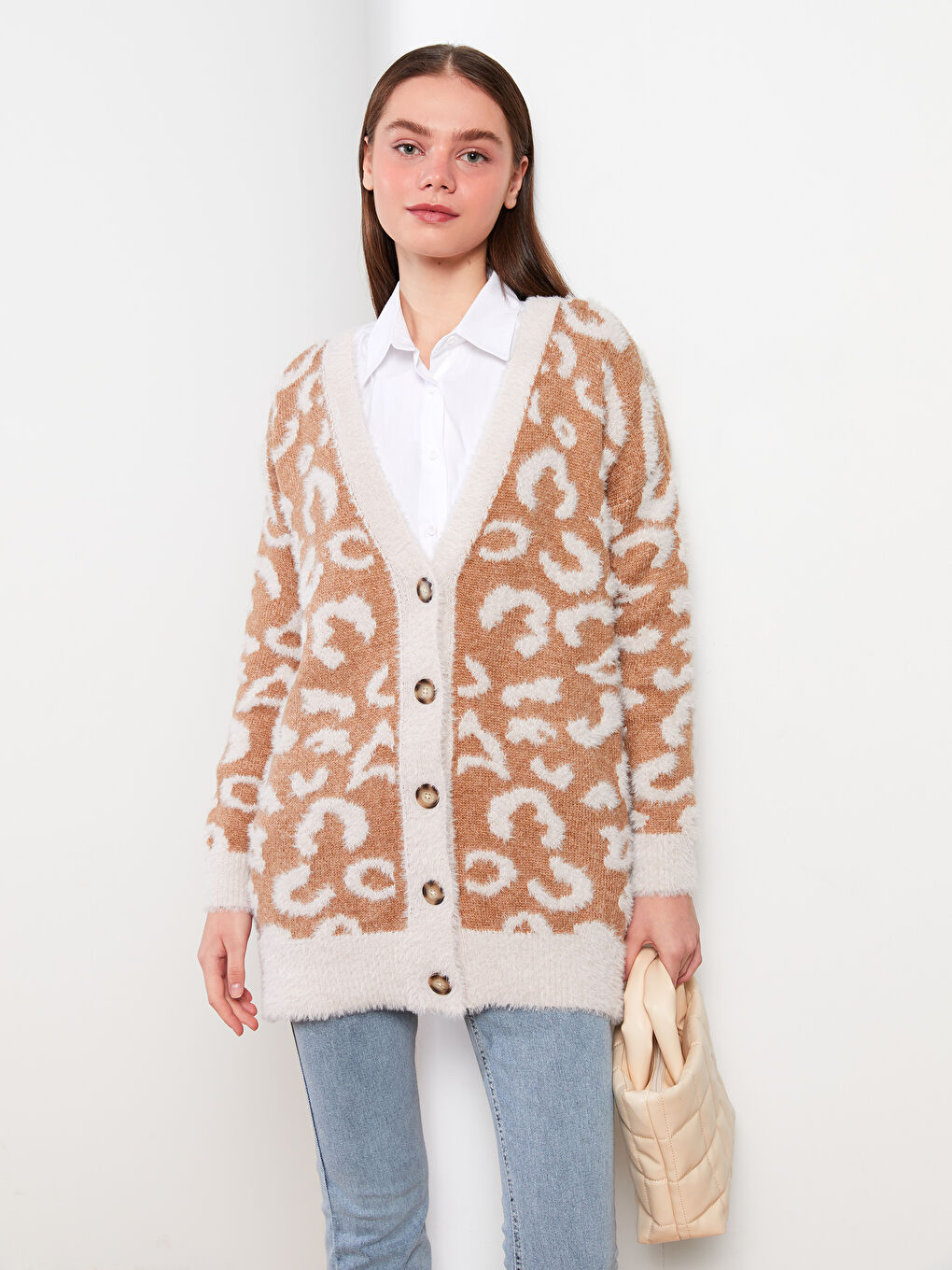 V Neck Patterned Women's Knitwear Cardigan