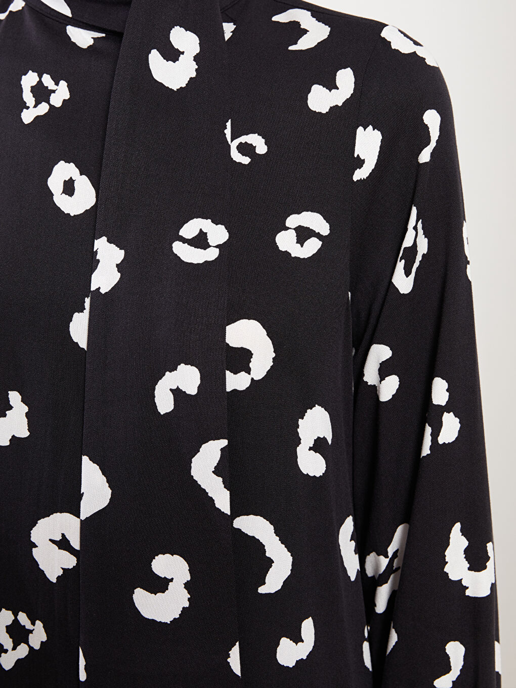 Tie Collar Patterned Long Sleeve Viscose Women's Dress-3