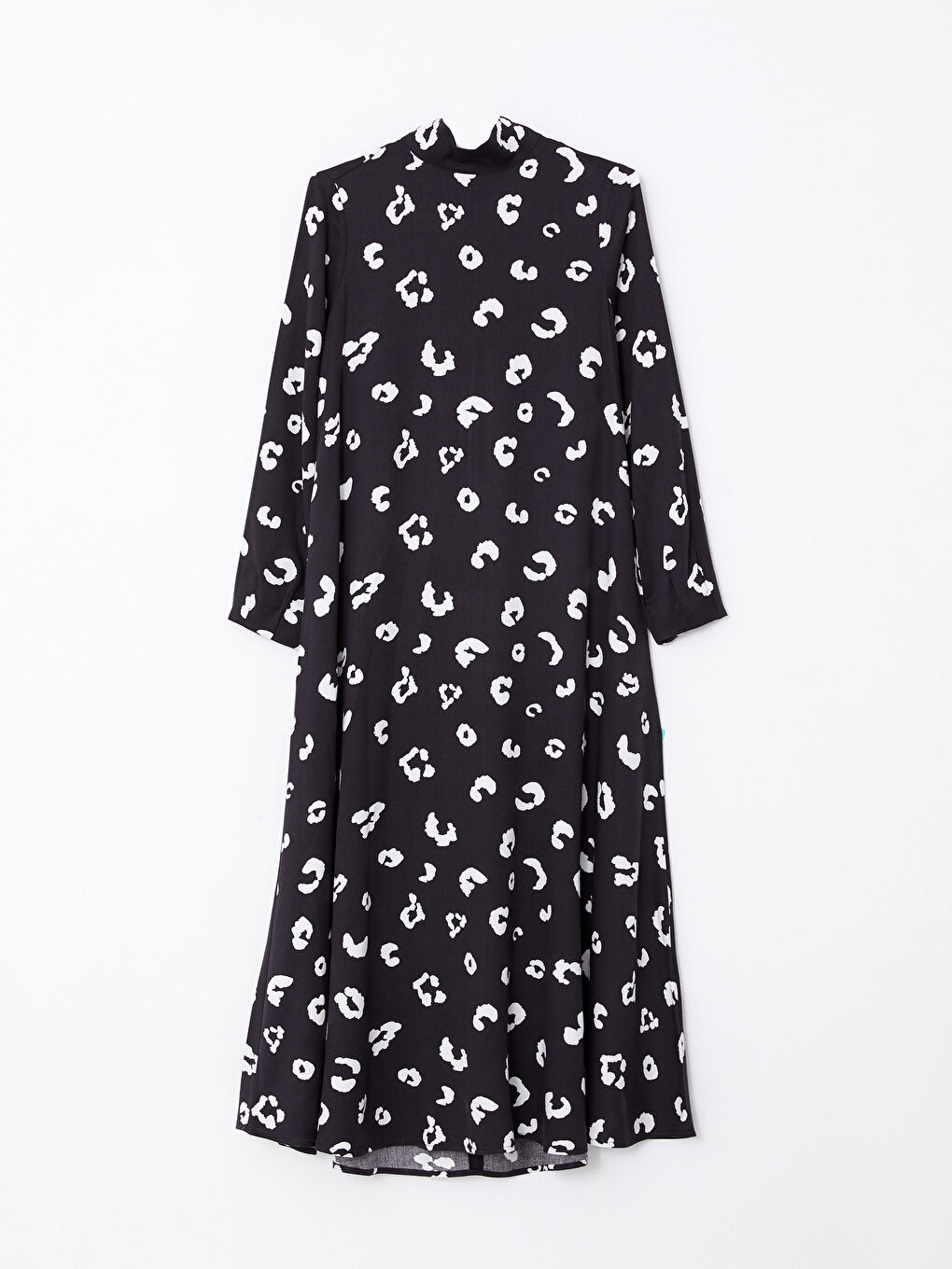Tie Collar Patterned Long Sleeve Viscose Women's Dress-5