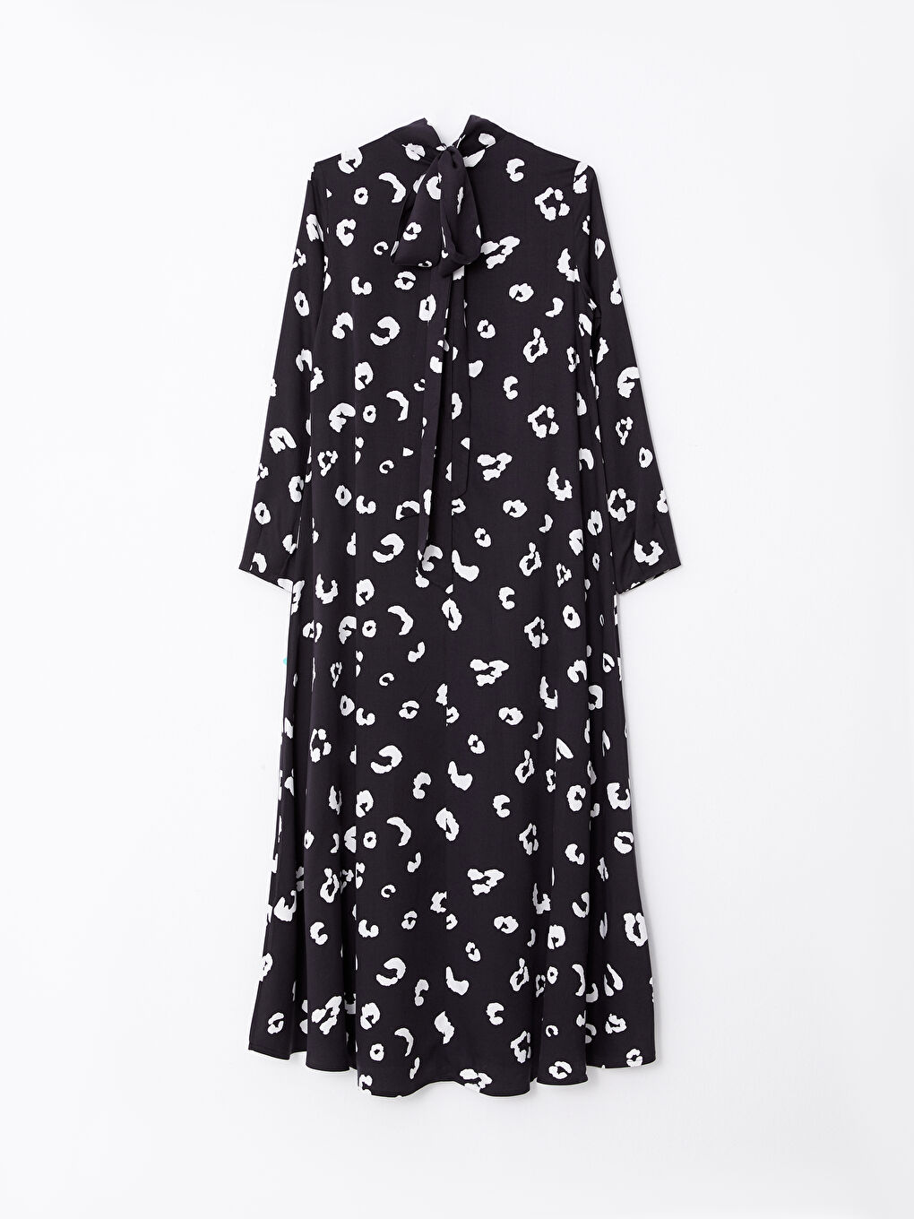 Tie Collar Patterned Long Sleeve Viscose Women's Dress-6